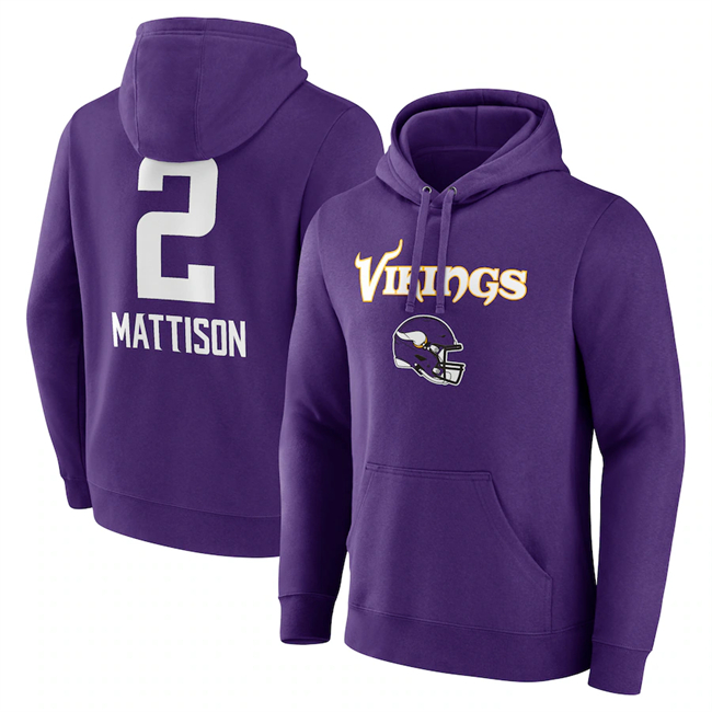 Men's Minnesota Vikings #2 Alexander Mattison Purple Team Wordmark Player Name & Number Pullover Hoodie