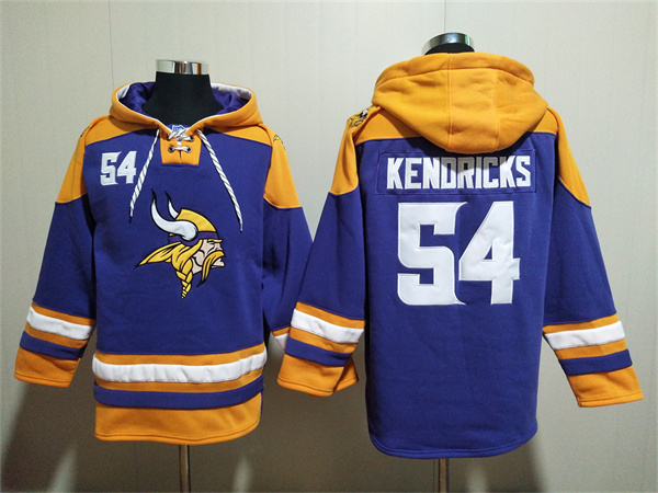 Men's Minnesota Vikings #54 Eric Kendricks Purple Yellow Ageless Must-Have Lace-Up Pullover Hoodie