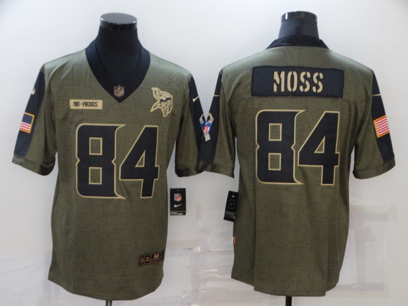 Men's Minnesota Vikings #84 Randy Moss Nike Olive 2021 Salute To Service Retired Player  Limited Jersey