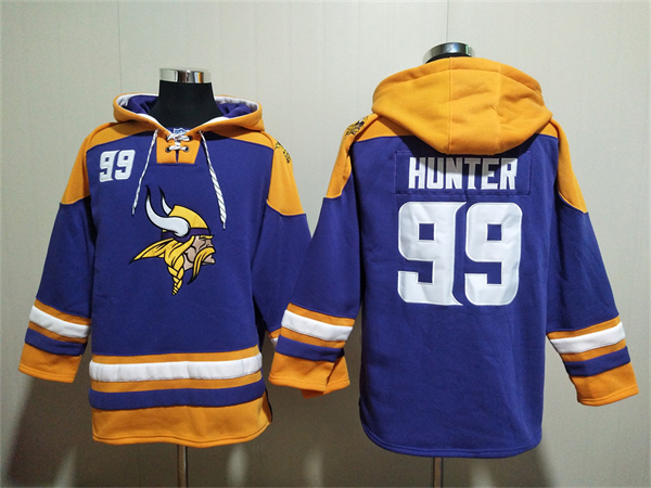 Men's Minnesota Vikings #99 Danielle Hunter Purple Yellow Ageless Must-Have Lace-Up Pullover Hoodie