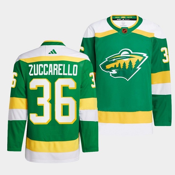 Men's Minnesota Wild #36 Mats Zuccarello Green 2022-23 Reverse Retro Stitched Jersey