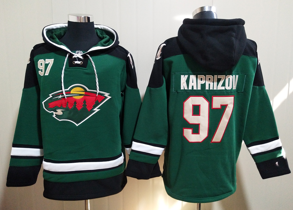 Men's Minnesota Wild #97 Kirill Kaprizov Green All Stitched Hooded Sweatshirt Ageless Must-Have Lace-Up Pullover Hoodie