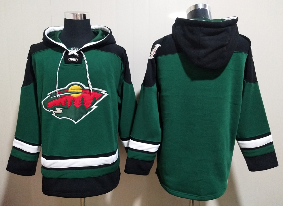 Men's Minnesota Wild Blank Green All Stitched Hooded Sweatshirt Ageless Must-Have Lace-Up Pullover Hoodie