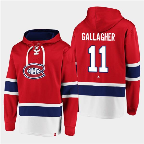 Men's Montreal Canadiens #11 Brendan Gallagher Red Ageless Must-Have Lace-Up Pullover Hoodie
