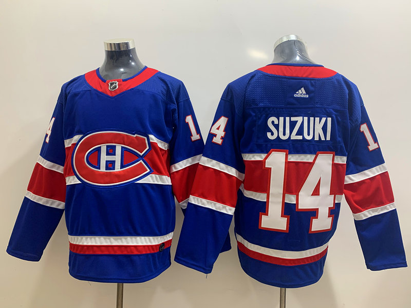 Men's Montreal Canadiens #14 Nick Suzuki Blue Adidas 2020-21 Alternate Authentic Player NHL Jersey