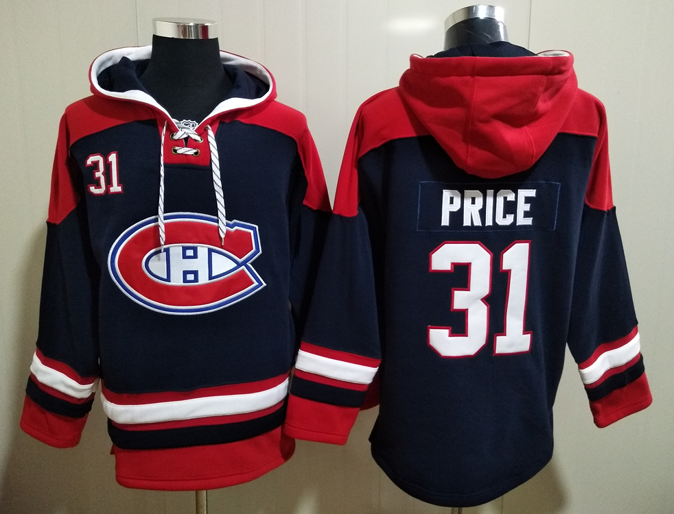 Men's Montreal Canadiens #31 Carey Price Dark Blue All Stitched Hooded Sweatshirt Ageless Must-Have Lace-Up Pullover Hoodie