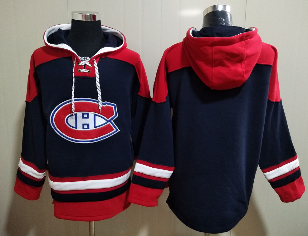Men's Montreal Canadiens Blank Dark Blue All Stitched Hooded Sweatshirt Ageless Must-Have Lace-Up Pullover Hoodie