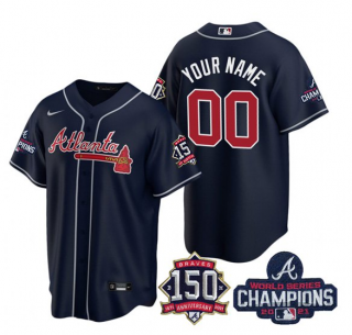 Men's Navy Atlanta Braves Active Player Custom 2021 World Series Chimpions With 150th Anniversary Cool Base Stitched Jersey