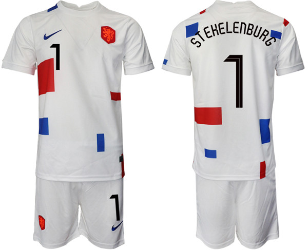 Men's Netherlands #1 Stehelenburg White Away Soccer 2022 FIFA World Cup Jerseys