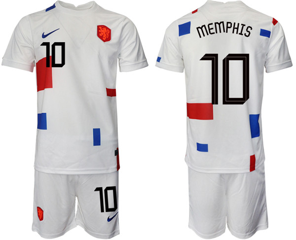 Men's Netherlands #10 Memphis White Away Soccer 2022 FIFA World Cup Jerseys