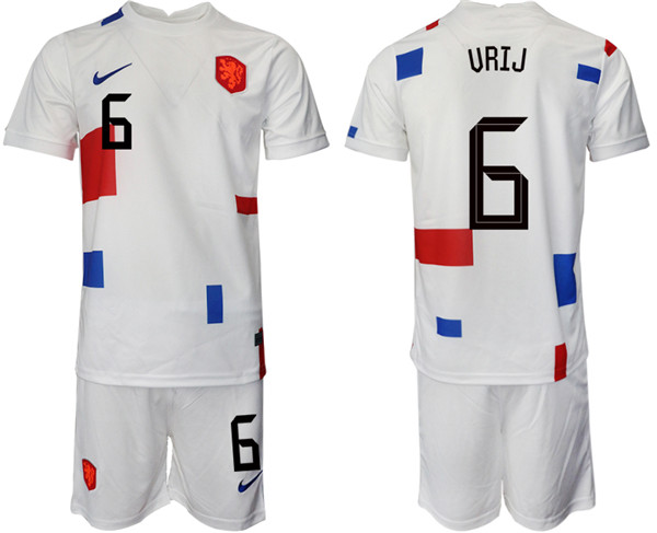 Men's Netherlands #6 Urij White Away Soccer 2022 FIFA World Cup Jerseys