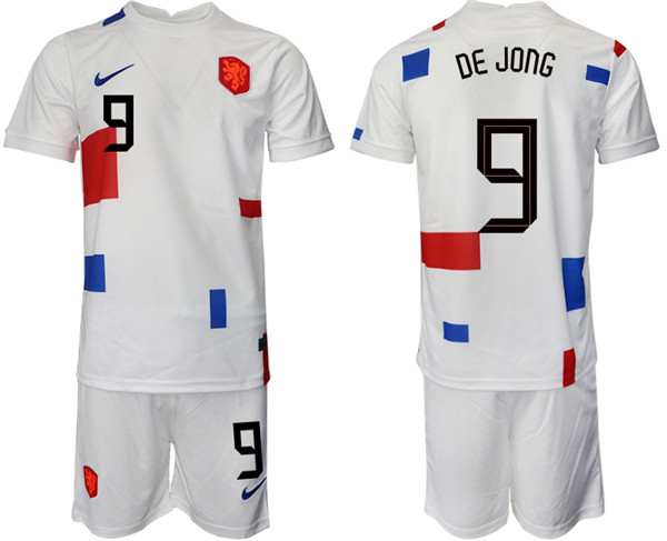 Men's Netherlands #9 Dejong White Away Soccer 2022 FIFA World Cup Jerseys