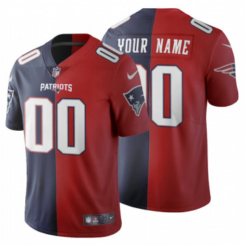 Men's New England Patriots #00 Custom Split Two Tone Jersey - Navy Red