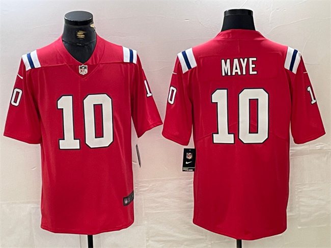Men's New England Patriots #10 Drake Maye Red 2024 Draft Vapor Limited Football Stitched Jersey