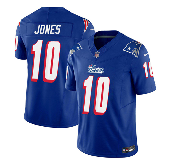 Men's New England Patriots #10 Mac Jones Blue 2023 F.U.S.E. Vapor Limited Football Stitched Jersey