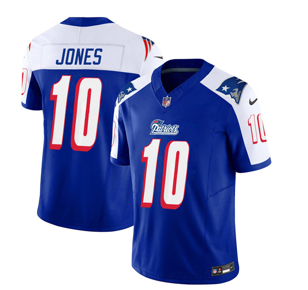 Men's New England Patriots #10 Mac Jones Blue White 2023 F.U.S.E. Vapor Limited Football Stitched Jersey