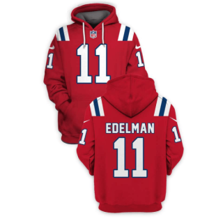 Men's New England Patriots #11 Julian Edelman Red 2021 Pullover Hoodie