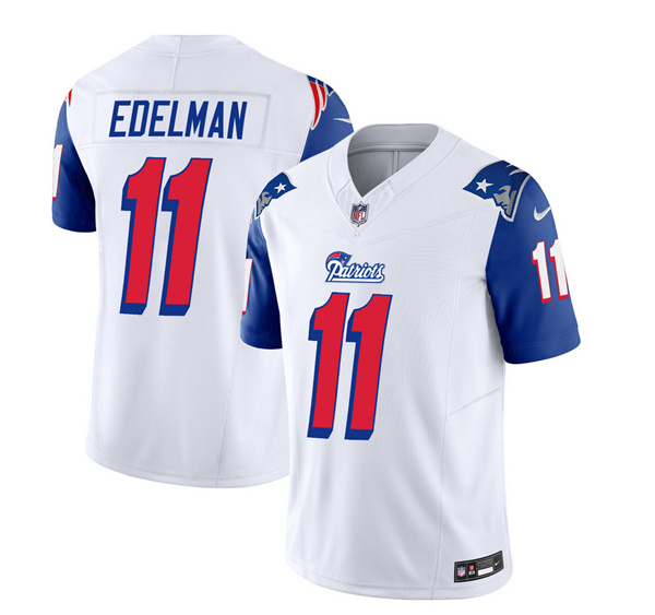 Men's New England Patriots #11 Julian Edelman White Blue 2023 F.U.S.E. Vapor Limited Football Stitched Jersey