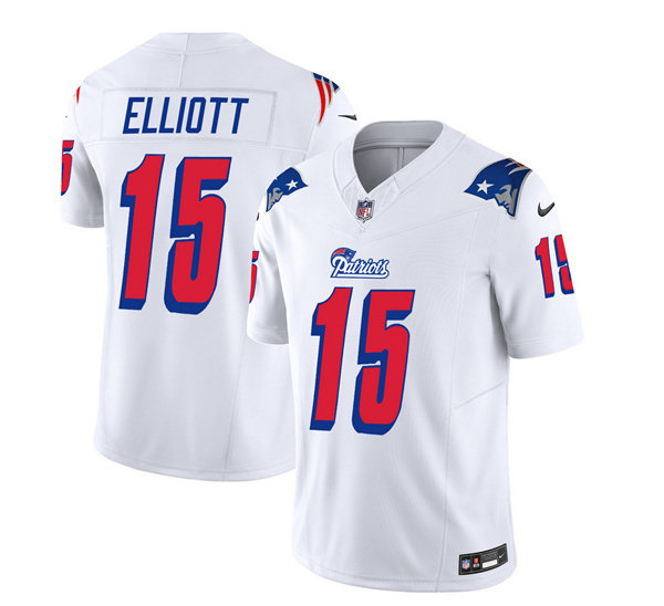 Men's New England Patriots #15 Ezekiel Elliott White 2023 F.U.S.E. Vapor Limited Football Stitched Jersey