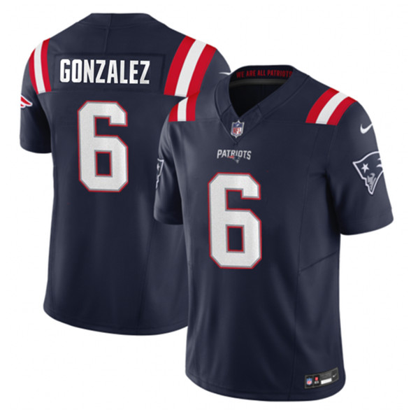 Men's New England Patriots #6 Christian Gonzalez Navy 2023 F.U.S.E. Vapor Limited Football Stitched Jersey