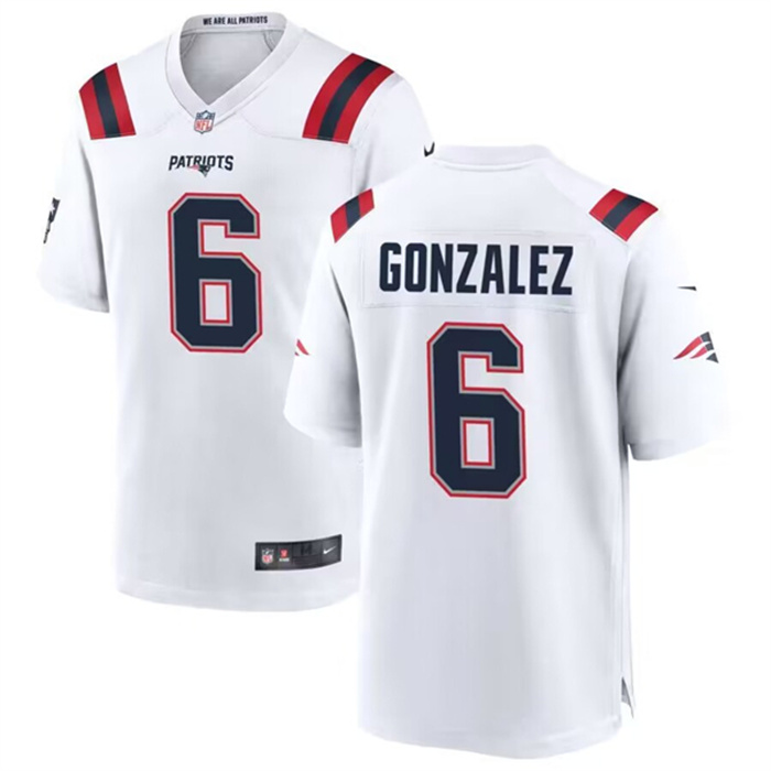 Men's New England Patriots #6 Christian Gonzalez White Stitched Game Jersey