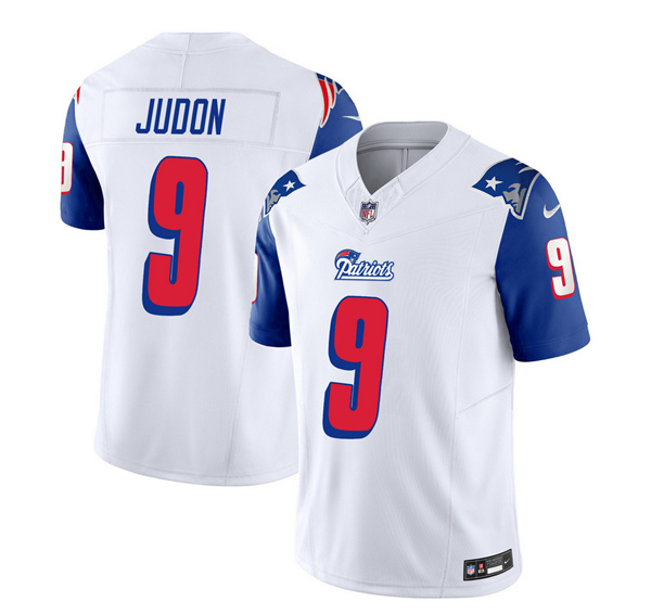 Men's New England Patriots #9 Matthew Judon White Blue 2023 F.U.S.E. Vapor Limited Football Stitched Jersey