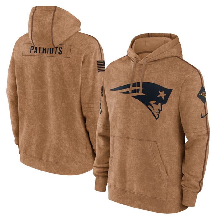 Men's New England Patriots 2023 Brown Salute To Service Pullover Hoodie