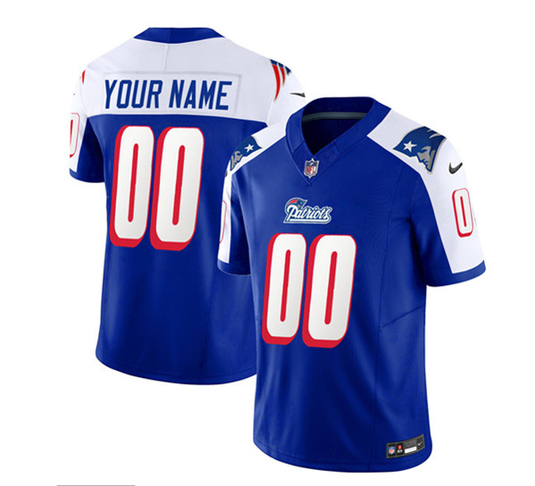 Men's New England Patriots Active Player Custom Blue White 2023 F.U.S.E. Throwback Limited Football Stitched Jersey