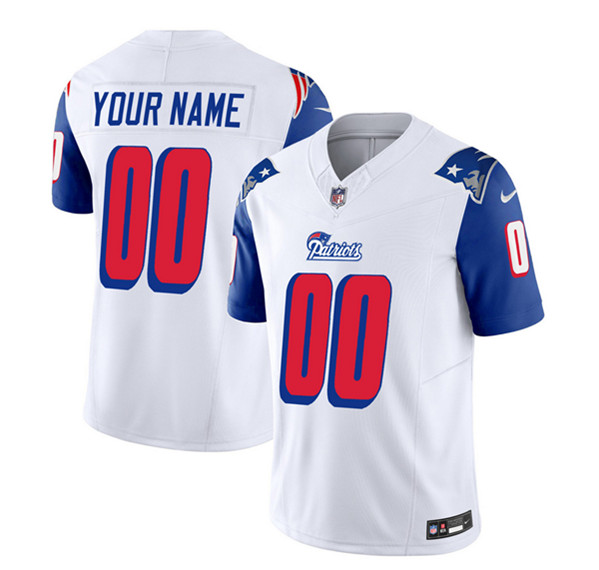 Men's New England Patriots Active Player Custom White Blue 2023 F.U.S.E. Throwback Limited Football Stitched Jersey
