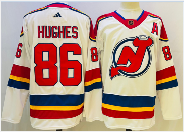 Men's New Jersey Devils #86 Jack Hughes White 2022 Reverse Retro Authentic Jersey