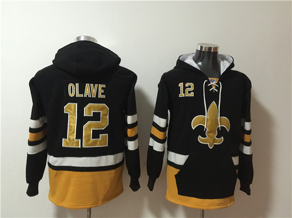 Men's New Orleans Saints #12 Chris Olave Black Ageless Must-Have Lace-Up Pullover Hoodie