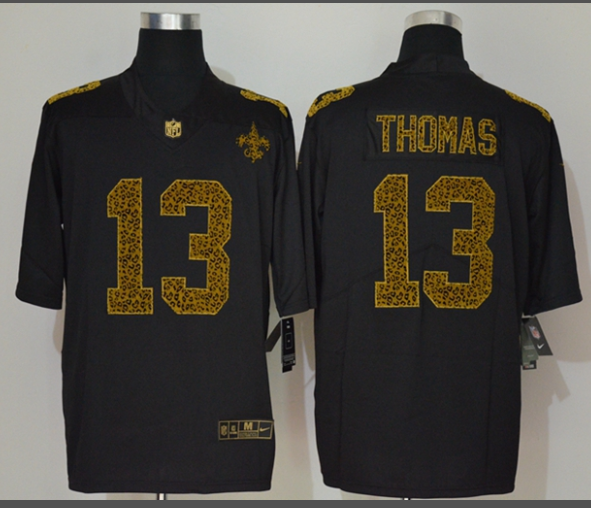 Men's New Orleans Saints #13 Michael Thomas Black 2020 Nike Flocked Leopard Print Vapor Limited NFL Jersey