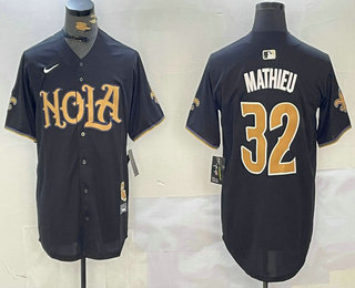 Men's New Orleans Saints #32 Tyrann Mathieu Black Nola Baseball Jersey