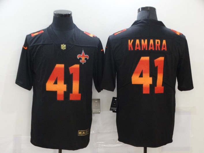 Men's New Orleans Saints #41 Alvin Kamara Black Red Orange Stripe Vapor Limited Nike NFL Jersey