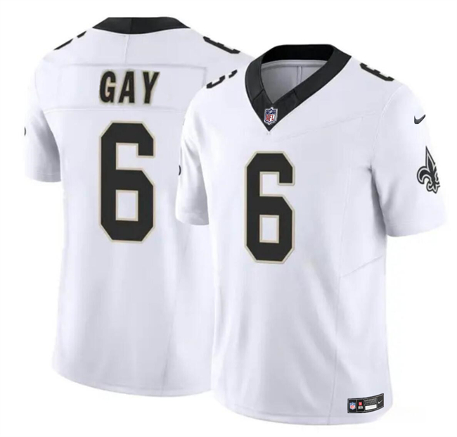 Men's New Orleans Saints #6 Willie Gay White 2023 F.U.S.E. Vapor Limited Football Stitched Jersey