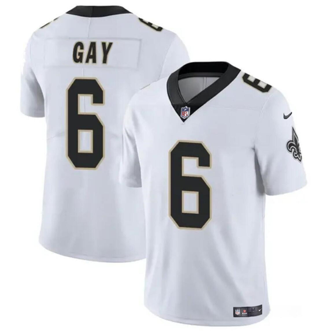 Men's New Orleans Saints #6 Willie Gay White Vapor Limited Football Stitched Jersey