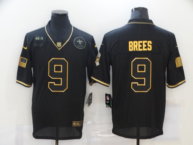 Men's New Orleans Saints #9 Drew Brees Black Gold 2020 Salute To Service Stitched NFL Nike Limited Jersey