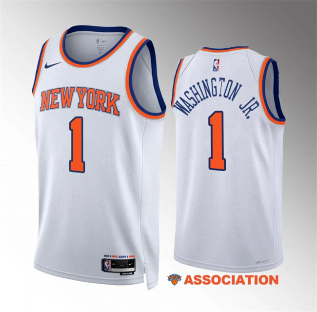 Men's New Yok Knicks #1 Duane Washington Jr White Association Edition Stitched Basketball Jersey