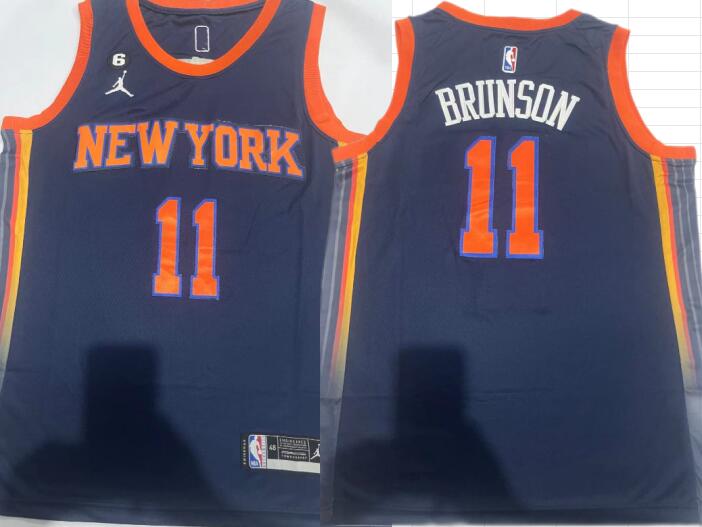 Men's New Yok Knicks #11 Jalen Brunson Navy Statement Edition With NO.6 Patch Stitched Basketball Jersey
