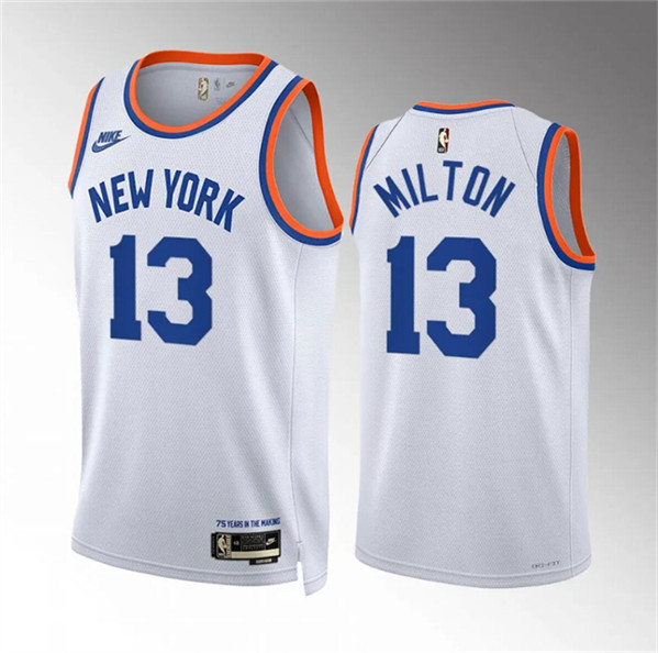 Men's New Yok Knicks #13 Shake Milton White 2021-22 City Edition Stitched Basketball Jersey
