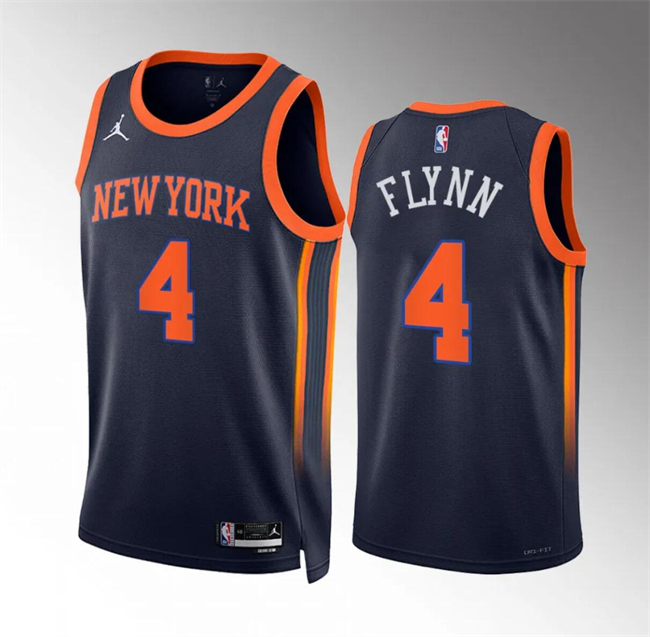 Men's New Yok Knicks #4 Malachi Flynn Navy Statement Edition Stitched Basketball Jersey