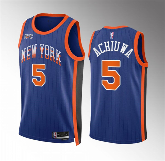 Men's New Yok Knicks #5 Precious Achiuwa Blue 2023-24 City Edition Stitched Basketball Jersey