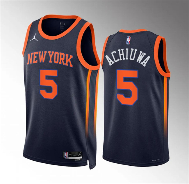 Men's New Yok Knicks #5 Precious Achiuwa Navy Statement Edition Stitched Basketball Jersey