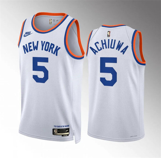 Men's New Yok Knicks #5 Precious Achiuwa White 2021-22 City Edition Stitched Basketball Jersey