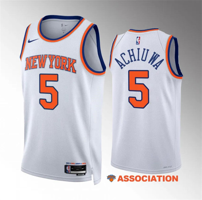 Men's New Yok Knicks #5 Precious Achiuwa White Association Edition Stitched Basketball Jersey