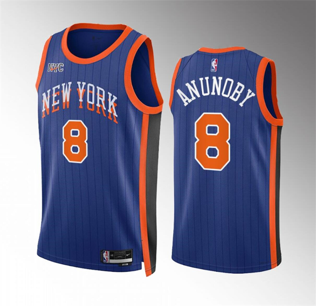 Men's New Yok Knicks #8 OG Anunoby Blue 2023-24 City Edition Stitched Basketball Jersey