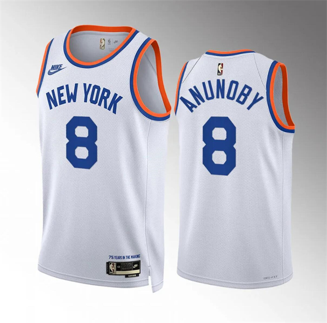 Men's New Yok Knicks #8 OG Anunoby White 2021-22 City Edition Stitched Basketball Jersey