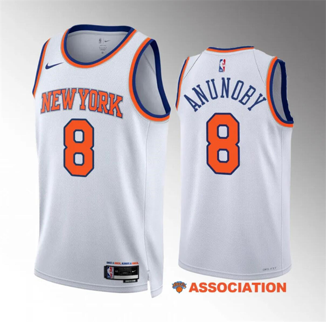 Men's New Yok Knicks #8 OG Anunoby White Association Edition Stitched Basketball Jersey