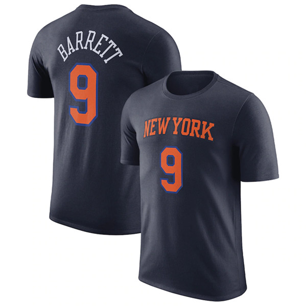Men's New Yok Knicks #9 RJ Barrett Navy 2022-23 Statement Edition Name & Number T-Shirt
