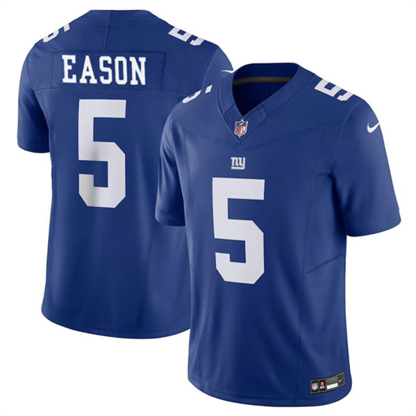 Men's New York Giants #5 Jacob Eason Blue 2023 F.U.S.E. Vapor Untouchable Limited Football Stitched Jersey